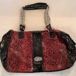 Vintage Whiting & Davis Red and Black Mesh Evening Bag 12x6”